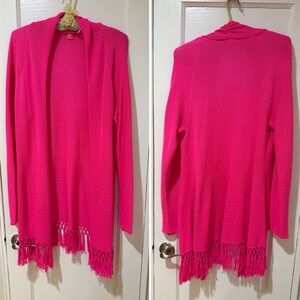 Lilly Pulitzer Pink Tatum Fringe Cardigan XL used
